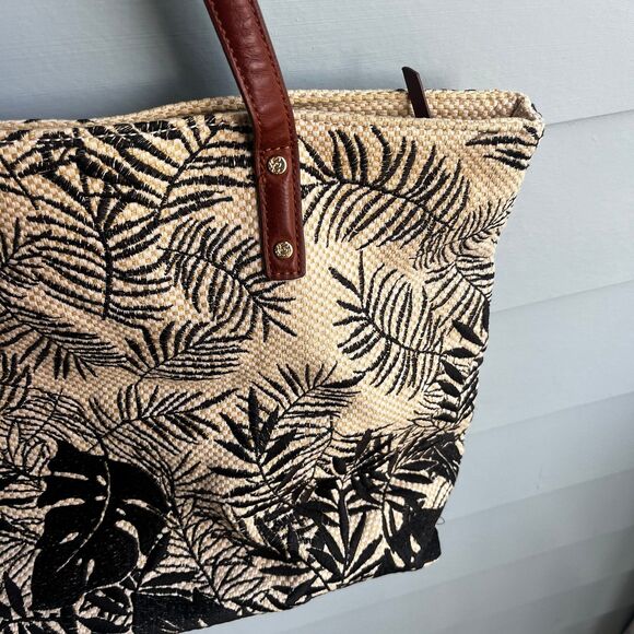 Tommy Bahama Palm Beach Floral Embroidered Linen Tote Bag White (Broken Zipper) - Picture 4 of 11